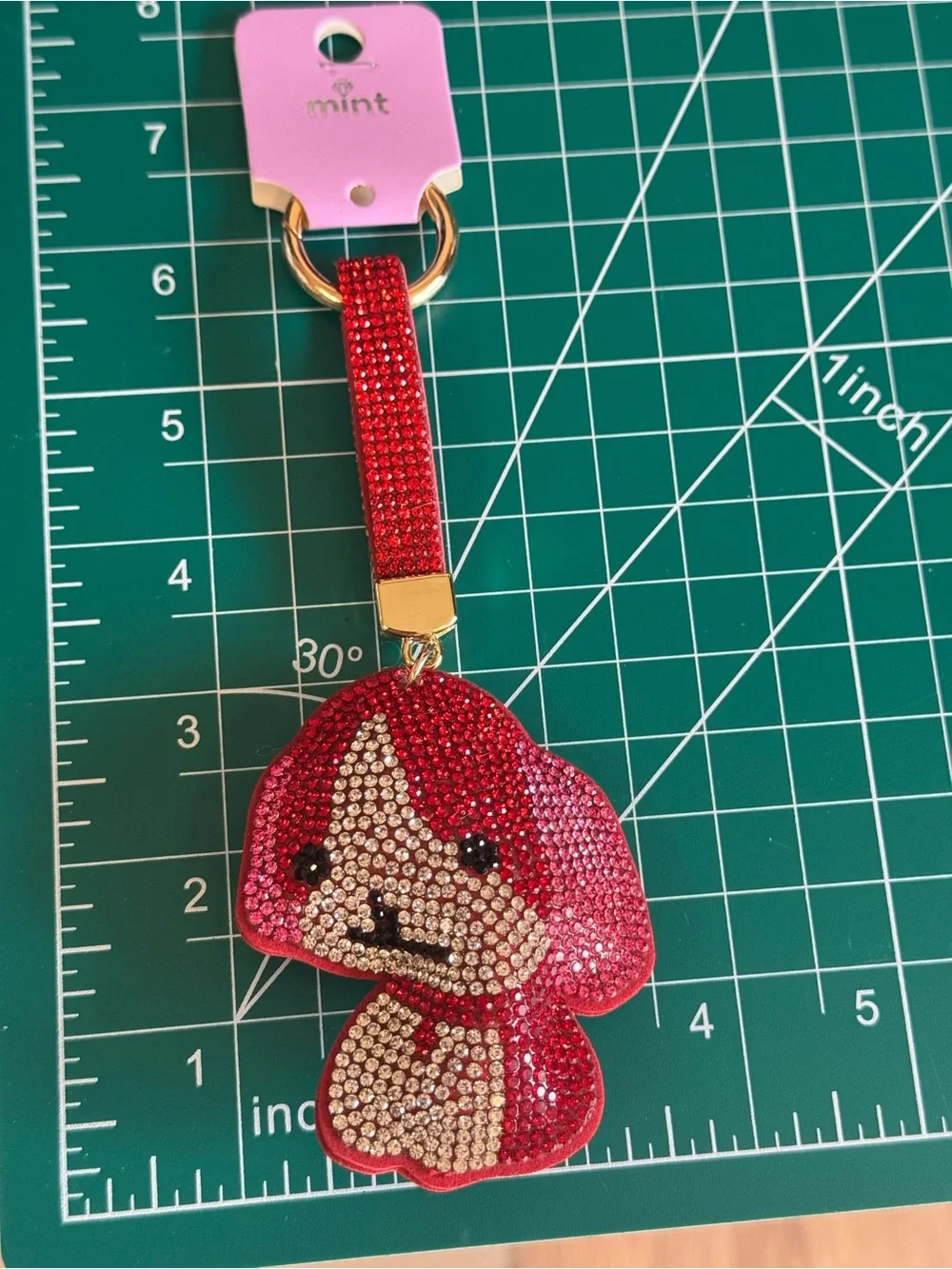 NWT Mint Rhinestone Puppy Dog Keychain Bag Charm Tan